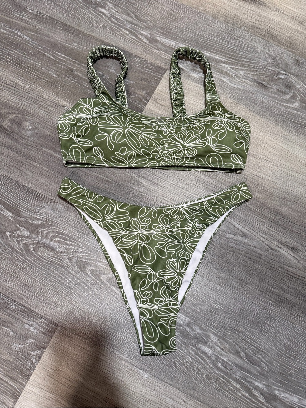 SHEIN Olive Green Floral Print Bikini Set